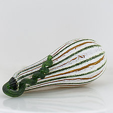White Crackle Crookneck Squash by Leonoff Art Glass (Art Glass Sculpture)