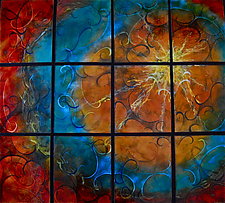 Vertical Summer Sun in Twelve Panels by Cynthia Miller (Art Glass Wall Sculpture)