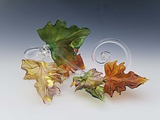 Quintuple Glass Leaf Sculpture in Multi by Jacqueline McKinny (Art Glass Sculpture)