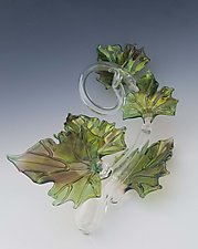 Quintuple Glass Leaf Sculpture in Green by Jacqueline McKinny (Art Glass Sculpture)