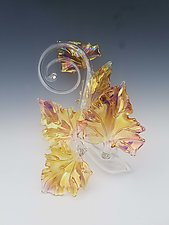 Quintuple Glass Leaf Sculpture in Gold Fume by Jacqueline McKinny (Art Glass Sculpture)