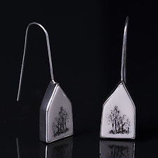 Tree House Earrings with Bezel by Diana Eldreth (Ceramic Earrings)