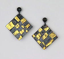 Black Checkerboard Earrings by Marcia Meyers (Gold & Silver Earrings)