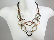 Antique Finish Mesh Necklace with Double Strand of Hammered Ovals by Erica Zap (Metal Necklace)