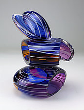Transparent Remnant Vessel in Blue and Amber by Justin Hunting (Art Glass Sculpture)
