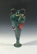 Tide Pool Green Starfish Amphora by John Gibbons (Art Glass Vase)