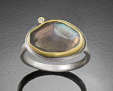 Rose Cut Labradorite Ring with Diamond Dot by Ananda Khalsa (Silver & Stone Ring)