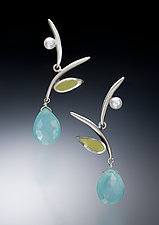 Blue and Green Leaf Earrings by Susan Kinzig (Silver, Polymer & Stone Earrings)
