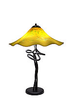 Oriental Yellow Fluted Sprial Lamp by Joel and Candace Bless (Art Glass Table Lamp)