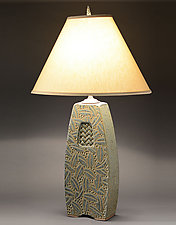 Lamp with Woven Inset and Leaf Carving by Jim and Shirl Parmentier (Ceramic Table Lamp)