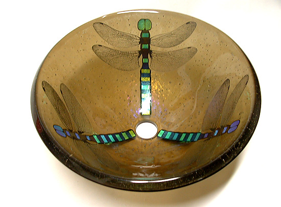 Dragonfly Vessel Sink on Bronze Glass by Mark Ditzler (Art Glass Sink) | Artful Home