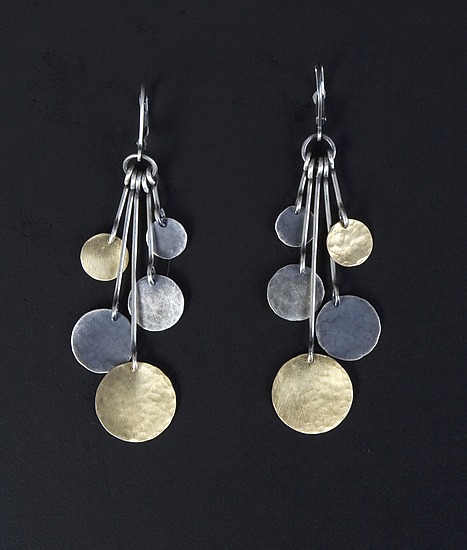 Hammered Disk Drop Earrings by Lisa Crowder (Gold & Silver Earrings