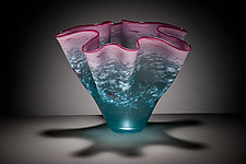 Pink and Teal Fluted Bowl by Curt Brock (Art Glass Bowl)