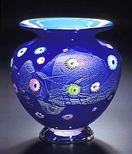 Cobalt Blossom Vase by Ken Hanson and Ingrid Hanson (Art Glass Vase)