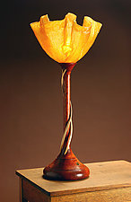 Double Tendril Chasing Table Torchiere by Clark Renfort (Wood Table Lamp)