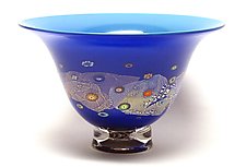 Azure Blue and Cobalt Blossom Bowl by Ken Hanson and Ingrid Hanson (Art Glass Bowl)