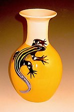 Yellow Vase with Blue Tailed Skink by Lisa Scroggins (Ceramic Vase)