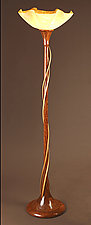 Double Tendril Torchiere in Bubinga by Clark Renfort (Wood Table Lamp)