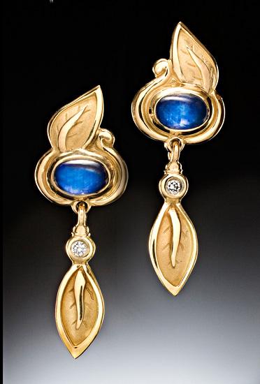 Blue Moonstone and Diamond Earrings by Conni Mainne (Gold, Stone and ...