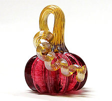 Miniature Ruby Pumpkin by Ken Hanson and Ingrid Hanson (Art Glass Sculpture)