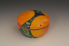 Round Dark Blue Box with Oranges by Farraday Newsome (Ceramic Box)
