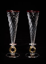 Gold Wedding Ring Champagne Flutes by Robert Dane (Art Glass Drinkware)
