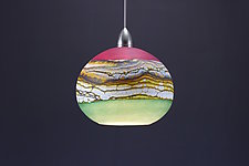 Round Strata Pendant in Amethyst & Sage by Danielle Blade and Stephen Gartner (Art Glass Pendant Lamp)