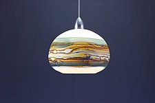 Round Strata Pendant in White Opal with Sage by Danielle Blade and Stephen Gartner (Art Glass Pendant Lamp)