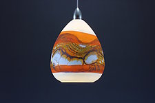 Teardrop Strata Pendant in White Opal with Tangerine by Danielle Blade and Stephen Gartner (Art Glass Pendant Lamp)