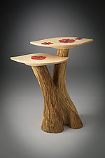 Two-Level Table with Poppy Inlay by Aaron Laux (Wood Side Table)