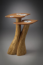 Two-Level Table with White Flower Inlay by Aaron Laux (Wood Side Table)