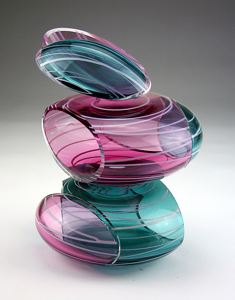 Transparent Remnant Vessel in Ruby and Teal