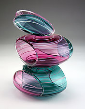Transparent Remnant Vessel in Ruby and Teal by Justin Hunting (Art Glass Sculpture)