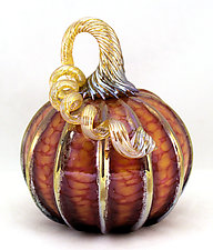 Small Harvest with Gold Stripes Pumpkin by Ken Hanson and Ingrid Hanson (Art Glass Sculpture)
