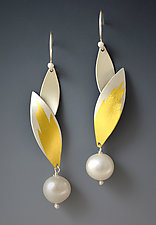 Feathered Pearl Earrings by Judith Neugebauer (Gold, Silver & Pearl Earrings)