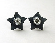 Black Stars with White Topazes by Julie Long Gallegos (Silver & Stone Earrings)