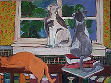 Three Cats and Window by Elisa Root (Oil Painting)