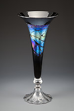 Black Spider Trumpet Vase by Romeo Glass (Art Glass Vase)