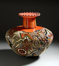 Extra Large Fluted Vessel in Oranges by Gail Markiewicz (Ceramic Vessel)
