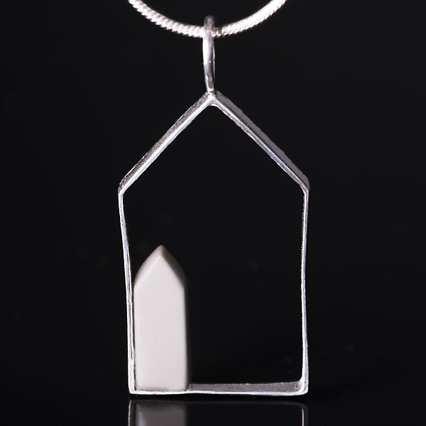 Sterling Silver House Shaped Pendant with Porcelain House