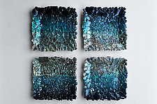 Black and Teal Ombre Modular Wall Sculpture by Mira Woodworth (Art Glass Wall Sculpture)