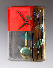 Red Bamboo Pendulum Clock by Nina Cambron (Art Glass Clock)