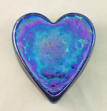 Silver Blue Heart Paperweight by Ken Hanson and Ingrid Hanson (Art Glass Paperweight)