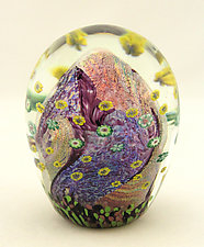 Small Amethyst Floral Paperweight by Ken Hanson and Ingrid Hanson (Art Glass Paperweight)