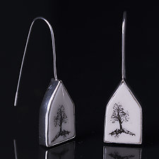 Single Tree House Earrings with Bezel by Diana Eldreth (Ceramic Earrings)