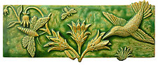 Pollinators in Green & Yellow Agate Glaze by Beth Sherman (Ceramic Wall Sculpture)