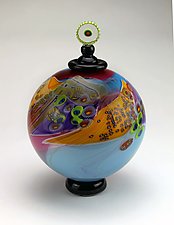 Color Field Jar in Ruby and Aqua by Wes Hunting (Art Glass Vessel)