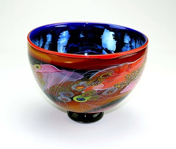 spherical Egoism Literary arts Color Field Bowl with Iridescent Blue by Wes Hunting (Art Glass Bowl) |  Artful Home