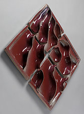 Red Wiggly Waves by Sara Baker (Ceramic Wall Sculpture)