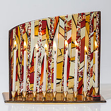 Amber Striped Menorah by Varda Avnisan (Art Glass Menorah)